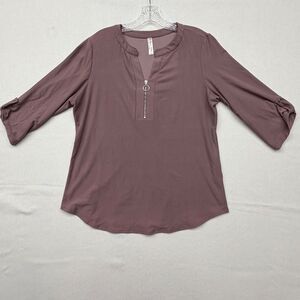 PerSeption Petite Front Zipper Mauve Polyester Blouse Size PL